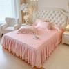 Roupa de Cama de Seda Simulada, Conjunto de Quatro Peças Estilo Saia de Cama Princesa com Renda Estilo Coreano, Colcha Acolchoada e Capa de Edredom de Renda Cor Sólida