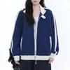 Moletom casual unissex estilo retrô americano com blocos de cor e manga raglã, jaqueta cardigã com zíper da moda de caimento solto para homens e mulheres