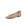 ¡Suave! Verano nuevo estilo piel de vaca estilo francés de noche superficie suave tacón bajo hueco moda punta cuadrada commuter tacón grueso zapatos