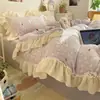 Juego de Cama de Cuatro Piezas de Dibujos Animados de Conejo Rosa con Estrellas y Lunas, Otoño e Invierno, Encaje, Alta Densidad, Terciopelo de Leche, Suave y Agradable para la Piel, Juego de Cama de Tres Piezas para Estudiantes