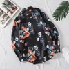 Camisa de hombre estilo parisino francés, camisa de diseñador de nicho, chaqueta retro de Hong Kong con estampado floral fino de manga larga