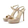 1488-3 Sandalias Sexy de Tacón Alto Cuadradas para Mujer Que No Cansan los Pies, Zapatos de Tacón de Plataforma Impermeables de Punta Abierta Stiletto para Mujer