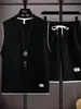 Conjunto de camisetas de punto gofre de manga corta y sin mangas para hombre, chaleco de verano, atuendo casual deportivo para estudiante, conjunto moderno para hombre