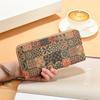 Billetera para Mujer Nueva Cruz Espejo PU Billetera Suave Grano de Madera Billetera Larga con Cremallera Bolsa para Teléfono Móvil Cremallera Mediana de un Solo Tirón Dinero