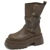 Botines estilo Martin de suela gruesa para mujer, nuevos de otoño e invierno, estilo británico, adelgazantes, marrones, retro, que aumentan la altura, botines cortos