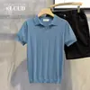 Polo Tricotado Europeu de Alta Qualidade Masculino Marca Tendência Slim Fit Manga Curta Stretch Apertada Camiseta Camada Decote V Algodão Roupa de Trabalho Top