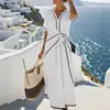 2026 Nova Roupa Feminina de Verão Estilo Boêmio Elegante Vestido de Temperamento Cruzamento de Fronteira Deslocamento Saia Longa