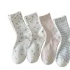 Calcetines de estilo coreano Ins con lazo, de media pantorrilla para mujer, calcetines frescos florales a cuadros para primavera y verano, calcetines de algodón puro transpirables para mujer
