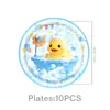 Paquete de Decoración de Cumpleaños Nuevo Patito Amarillo de Amazon Tema Vasos de Papel Desechables, Servilletas de Papel, Platos de Papel, Banderines y Banderas