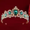 Coroa de Noiva Europeia e Americana Barroca, Coroa de Princesa Rosa com Strass, Luxuosa Coroa de Cristal Adorno de Cabeça para Noiva