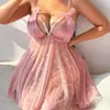 Bata de Noche Transparente con Tira de Perlas Estilo Europeo y Americano para Amazon Invierno Burlona Sin Quitar Ropa de Casa Malla Lencería Erótica para Mujeres