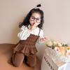 Conjunto de Camisa de Muñeca para Niña con Tirantes y Pantalones Acampanados con Cascabeles, Conjunto de Dos Piezas de Moda Coreana para Niña Pequeña con Tirantes y Pliegues, Atuendo de Primavera