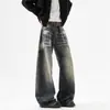 Jeans de Moda con Patrón de Rayos para Hombre, Pantalones Anchos Lavados Vintage de Calle de Invierno, Pantalones Casuales Retro Geniales de Cimitarra