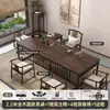 Conjunto de Mesa de Chá e Cadeiras de Carvalho Preto, Uma Mesa e Cinco Cadeiras, Conjunto para Escritório, Mesa de Chá Simples e Integrada em Madeira Maciça Estilo Chinês Novo