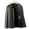 Chaqueta de Cuero de Oveja Otoño e Invierno Estilo Nuevo con Forro de Felpa, Chaqueta de Negocios con Solapa para Hombre, Estilo Papá de Haining al por Mayor