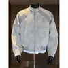 Jaqueta de couro PU tie-dye retrô estilo americano para homens, silhueta chique de outono, gola alta, jaqueta bomber, jaqueta baseball patchwork