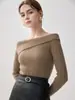 Estilo elegante e sofisticado! Camisa feminina canelada slim fit ombro a ombro 100% caxemira pura, top de tricô estiloso