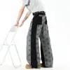 Calça jeans estampada com estrelas estilo americano para homens e mulheres, calça reta color block de alta rua para outono, calça de hip-hop solta vintage