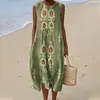 Nuevo vestido largo casual sin mangas con estampado de primavera y verano, estilo holgado y fresco