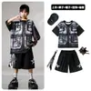 Ropa de Moda Hip-Hop para Niños Traje Negro de Manga Corta con Chaleco Falso para Niños Ropa Genial de Percusión para Actuación de Niñas