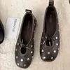 Mismo Estilo que Mamá Uva~Nuevo Modelo 2026 Bailarinas Tachonadas~Punta Cuadrada con Cordones y Moño Zapatos de Mujer de Tacón Bajo Poco Profundos