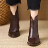 Botas de Moda de Salto Alto com Zíper nas Costas de Tamanho Grande Transfronteiriças para Mulheres Outono 2025 Novas Botas Curtas Slim de Salto Grosso com Bico Quadrado Retrô