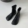 Encuentro de Primera Temporada Botas Martin para Mujer 2026 Otoño/Invierno Nuevo Mango Punta Cuadrada Piel Suave Elásticas Adelgazantes Botas Francesas de Suela Plana Cortas