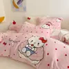 Nuevo conjunto de cuatro piezas de alta calidad, de moda para otoño/invierno, con tejido de terciopelo de leche engrosado, estampado de leopardo, aplique de dibujos animados y diseños bordados para abrigarse