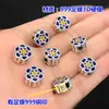 Plata pura s999 Azul Quemado Pegamento Flor Pequeña Agujero Grande Cuentas Separadas Cuentas Planas Pulsera de Cuerda Trenzada para Mano Collar Accesorios hechos a mano para DIY