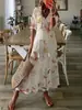 Vestido Largo Casual Dulce Holgado de Manga Media con Estampado y Flecos, Cuello en V, de Venta Caliente Transfronteriza Europea y Americana para Mujer en Stock