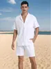 2024 Transfronterizo Nuevo Amazon Traje de Camisa de Manga Corta Verano Holgado Casual Algodón y Lino Cárdigan Camisa para Hombre