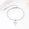 Nuevo Pulsera de Cadena con Cuentas Cruzadas de Semilla de Mostaza de Acero Inoxidable Transfronteriza, Pulsera de Cruz de Metal Minimalista Moderna y Única