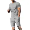 Ropa de Hombre Europea y Americana Transfronteriza Verano Nuevo Traje de Manga Corta Pantalones Cortos Deportivos Camiseta Casual de Cuello Redondo Conjunto de Dos Piezas