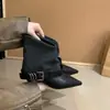Botines de tacón medio estilo francés para mujer, nueva colección otoño/invierno 2025, diseño de hebilla de una sola tira, tacones altos de punta afilada, modernos y elegantes