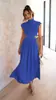 Vestido Largo de Verano con Estilo Callejero Dulce y de Moda Europeo y Americano para Comercio Exterior, Cuello Alto, Color Macarrón, que Muestra la Cintura