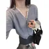 Cárdigan de Punto con Encaje Empalmado y Cuello en V Estilo Coreano para Mujer 2025 Otoño e Invierno Nuevo Suéter Base Holgado con Chaqueta para Mujer