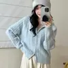 Cárdigan de Punto Trenzado con Capucha para Mujer Otoño Invierno Nuevo Doble Cremallera Holgado Corto Adelgazante Versátil Suave Peludo Abrigo Suéter