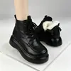 Botas de Nieve para Mujer de Piel Suave 2026 Nuevas Otoño/Invierno Suela Gruesa Punta Redonda Con Cordones Botas de Algodón Acolchadas de Terciopelo Zapatos de Algodón Gruesos para el Noreste
