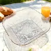 Prato de Frutas Quadrado com Pés em Forma de Pétala para Casa de Luxo Leve, Mesa de Centro Doméstica, Bandeja de Armazenamento de Lanches de Nozes, Prato de Frutas Giratório