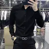 Camisa de Manga Larga Elástica Resistente a las Arrugas, de Angora Rojo de Gama Alta, No Requiere Planchado, Estilo Nuevo de Lujo Ligero, Camisa Casual de Negocios Ajustada
