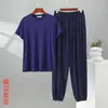 Nuevo traje casual de seda helada para hombre de verano, pantalones jogger de manga corta de verano, talla grande y holgada