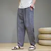 Calças Harem Casuais de Linho para Homens, Calças Finas de Verão, Novo Estilo Chinês, Calças Esportivas de Linho Grosso Retro Slim Fit, Respiráveis e de Estilo Tradicional
