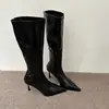 Botas altas Chuyuji de estilo europeo y americano con punta fina adelgazantes para mujer otoño e invierno 2026 botas largas de tacón de aguja de tubo alto con cremallera trasera tacón alto