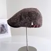 Gorra de Boina Tweed Artística Versátil para Mujer Otoño Invierno Retro Británico Gorra Plana Protección contra el Frío Calidez Boina Hacia Atrás