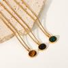 Moda europeia e americana retro titânio aço oval olho de tigre pedra pingente colar banhado a ouro 18k tendência all-match colar acessórios