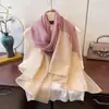 Bufanda de Seda Bloque de Color para Mujer, Nuevo Estilo Otoño e Invierno, Bufanda Coreana Simple y de Alta Gama con Hilo Dorado, Bufanda Larga de Gasa, Chal Transfronterizo