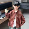 Q161 Camisa de Cuadros para Niños Primavera y Otoño Nuevo Estilo Versión Coreana para Niños Moda Elegante Cárdigan Superior Ropa para Niños Pequeños