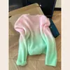 Suéter tejido con gradiente rosa-verde cepillado 100% lana de la marca kiss allow para mujer, se puede usar como prenda exterior o como top interior