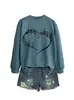 Amazon eBay Tienda Independiente Informal Cómoda de Moda para Mujer Sudadera de Manga Larga con Cuello Redondo con Nota Musical y Corazón para Comercio Exterior