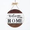 Letrero de Bienvenida de Madera Estilo Pastoral Transfronterizo Colgante de Decoración Exterior con Hoja Verde Colgante de Decoración de Máquina de Mariposas para Exteriores Arreglo Colgante